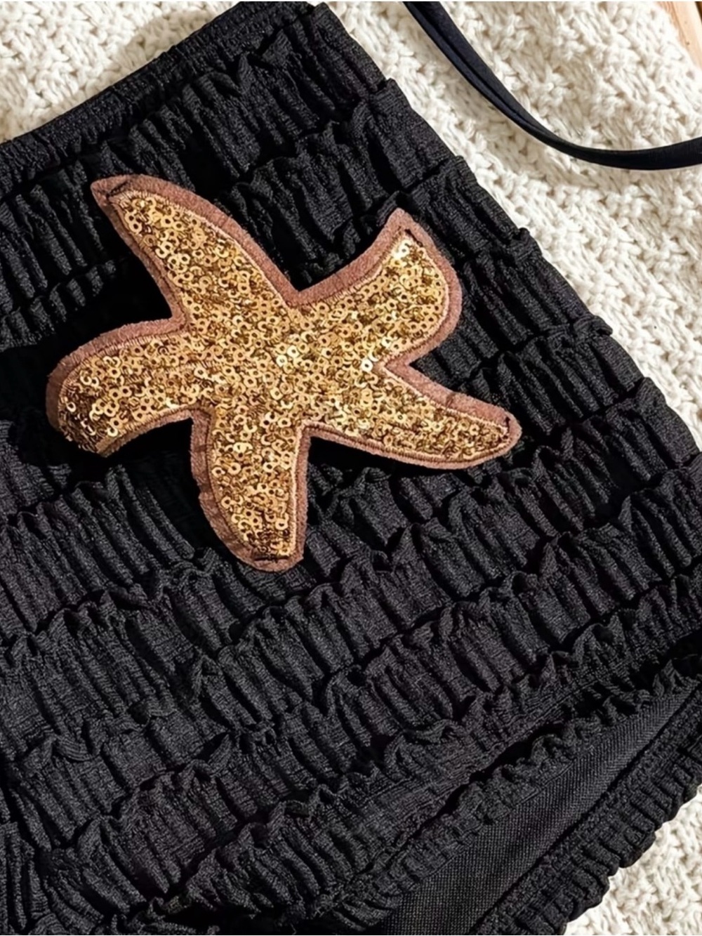 Black Bikini Starfish Applique Set - Women Swim Size M - Picture 4 of 5